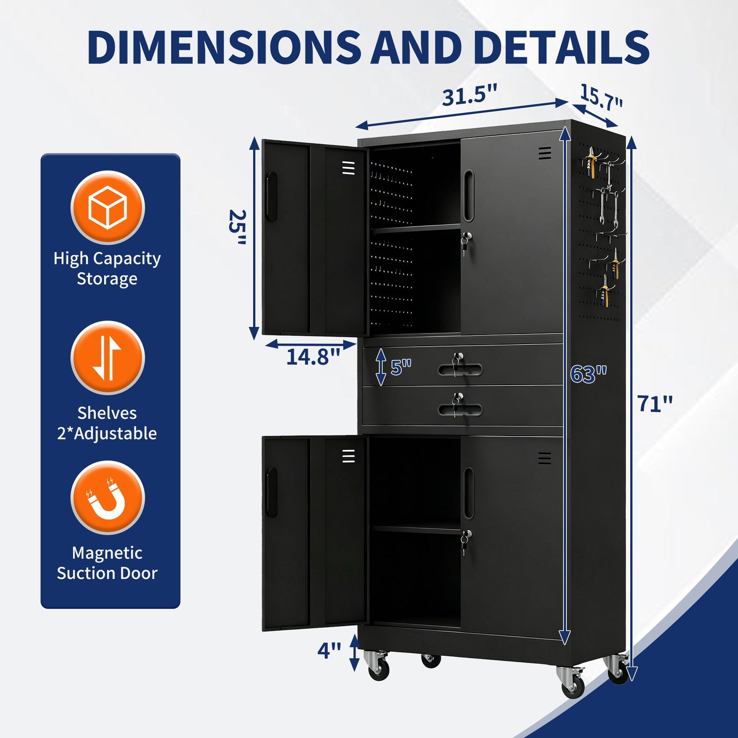 Metal Storage Cabinet with Two Drawers and Locking Doors