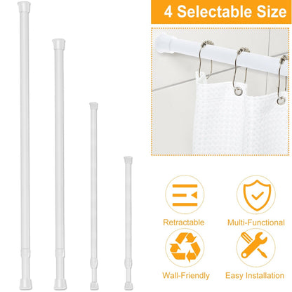 Tension Curtain Rod Spring Load Adjustable Curtain Pole Heavy-Duty Steel 4 Sizes for Bathroom Wardrobe Kitchen Balcony