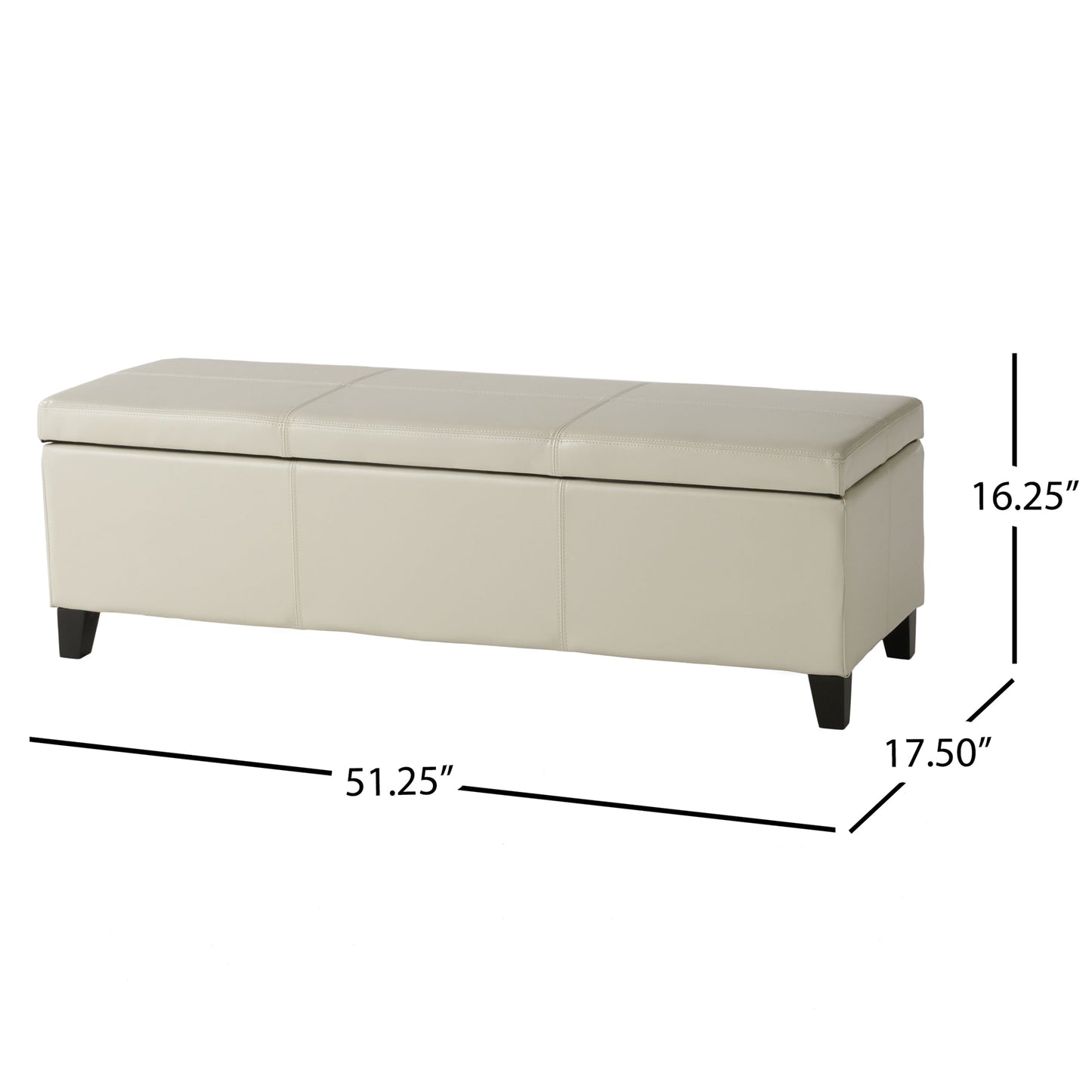 Upholstered PU Leather Storage Ottoman with Solid Wooden Legs