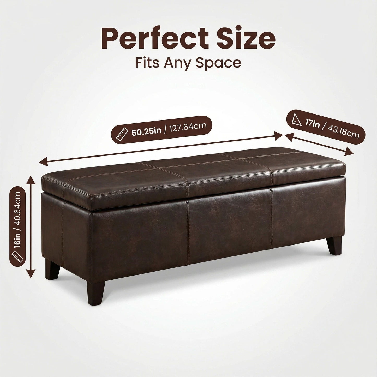 Rectangle Storage Ottoman Bench For Living Room - Brown