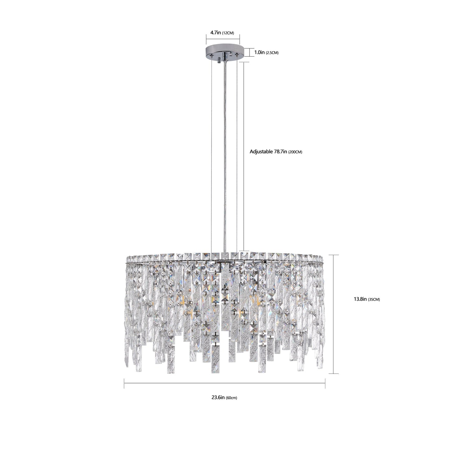 24" Luxurious Round Silver Crystal Chandelier