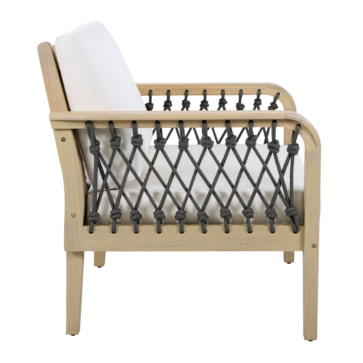 Outdoor Acacia Wood Club Chair with Handwoven Rope, Light Teak Finish