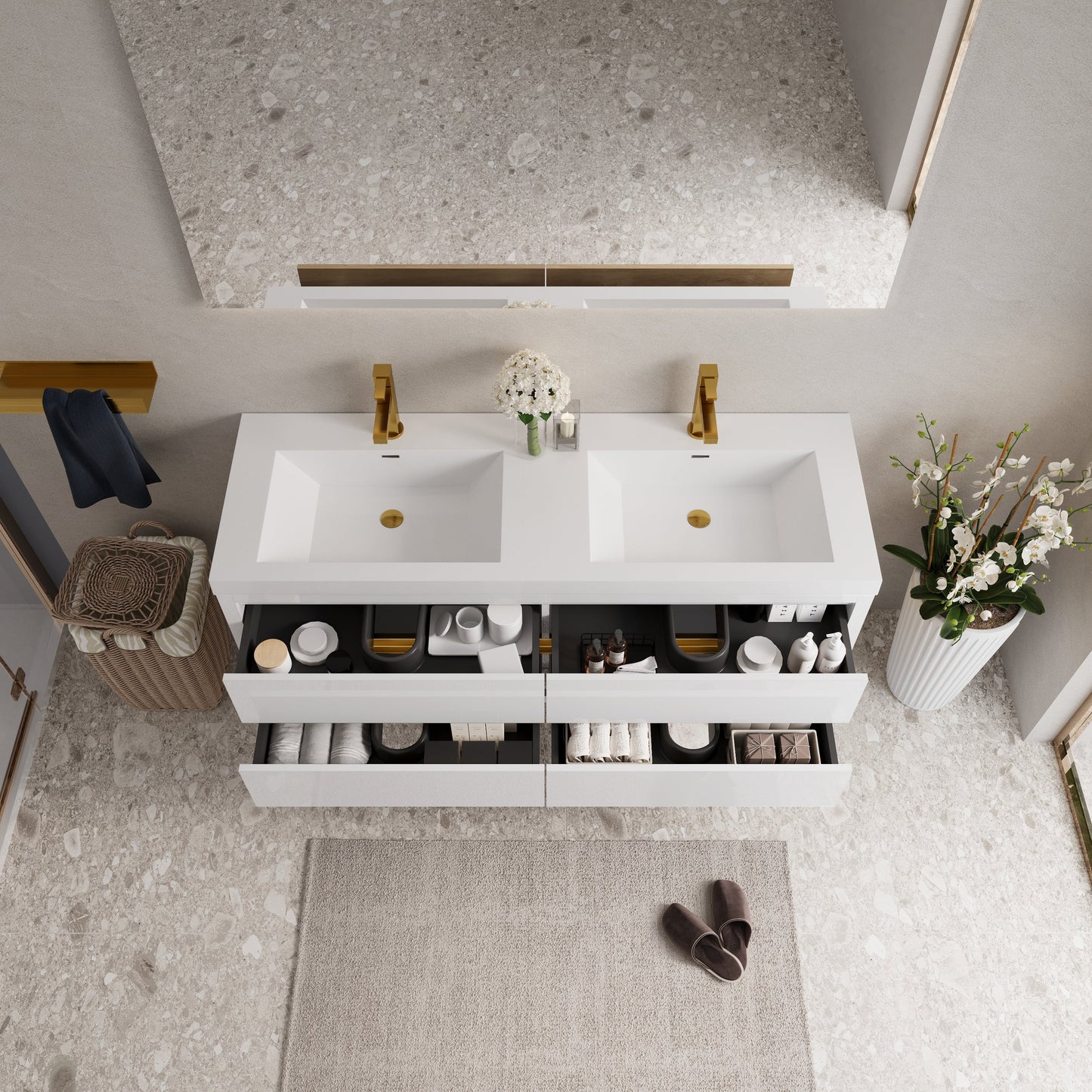 60" Wall-Mounted Bathroom Vanity with Sink, Floating Storage Cabinet
