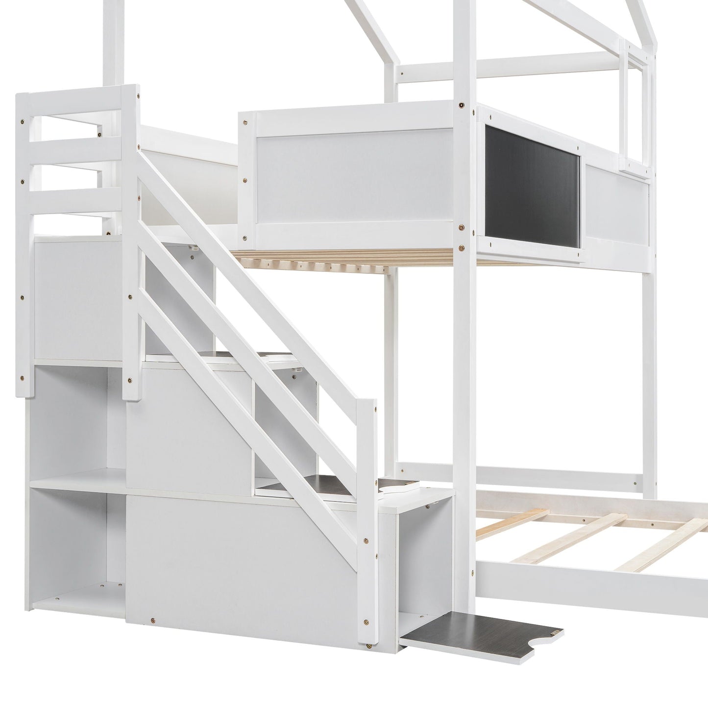 House Style Bunk Bed With Storage Staircase And board