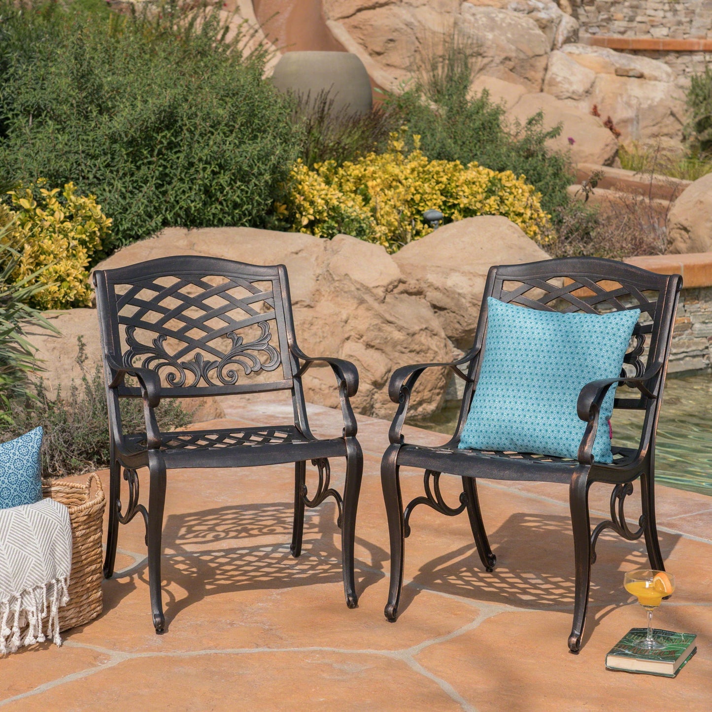 Luminea Outdoor Aluminum Dining Chair With Scroll Design, Lattice Pattern And Cabriole Legs - Copper