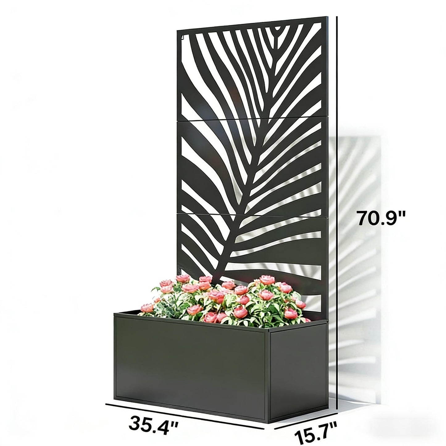 Outdoor Raised Garden Bed with Privacy Screen and Metal Planter Box