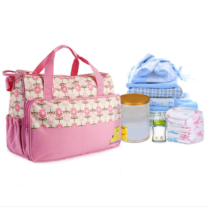 5PCS Baby Nappy Diaper Bags Set Mummy Diaper Shoulder Bags w/ Nappy Changing Pad Insulated Pockets Travel Tote Bags For Mom Dad