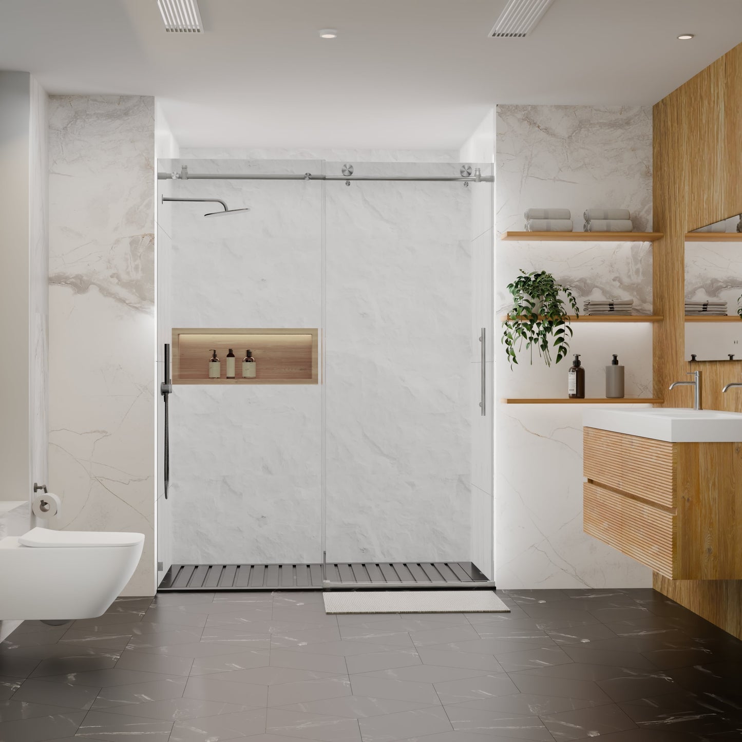 56-60"W x 76"H Frameless Sliding Shower Door