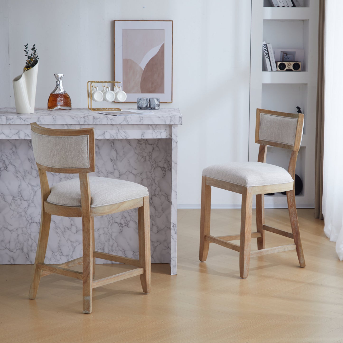 26.5" Upholstered Counter Stools Set of 2 with Comfy Back