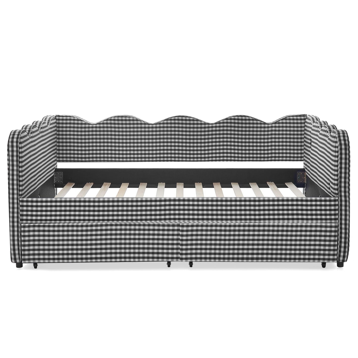 Gingham Daybed With USB Charging Port, Wave-Shaped Design