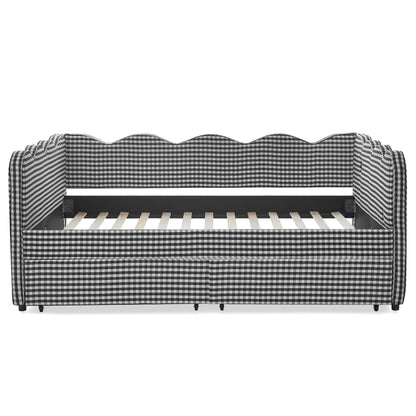 Gingham Daybed With USB Charging Port, Wave-Shaped Design