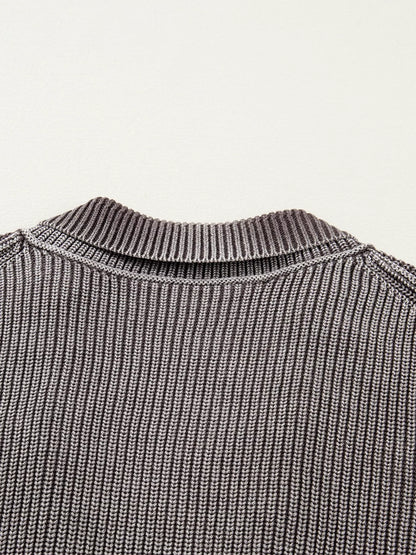 Mineral Wash Exposed Seam Patchwork Knit Open Sweater Cardigan