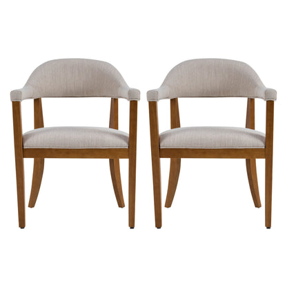Wood Frame Upholstered Dining Chairs with Armrests (Set of 2)