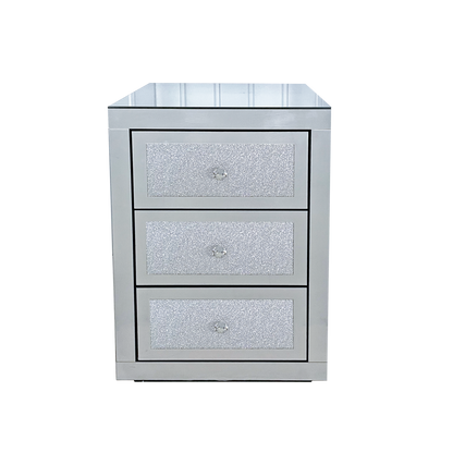 3-Drawer Mirrored Nightstand Bedside Table