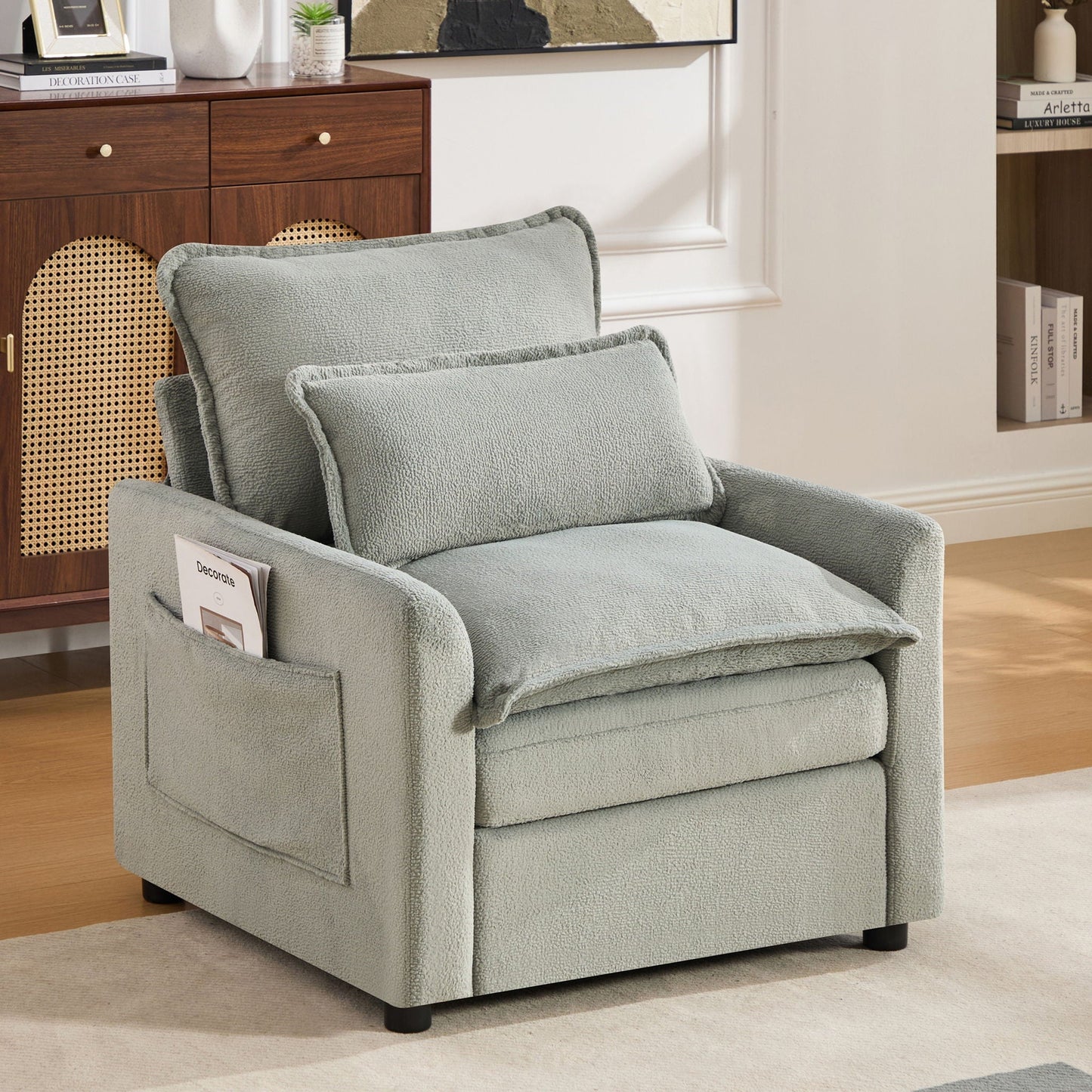 Modern Single Seat Accent Chair With Side Storage Pockets