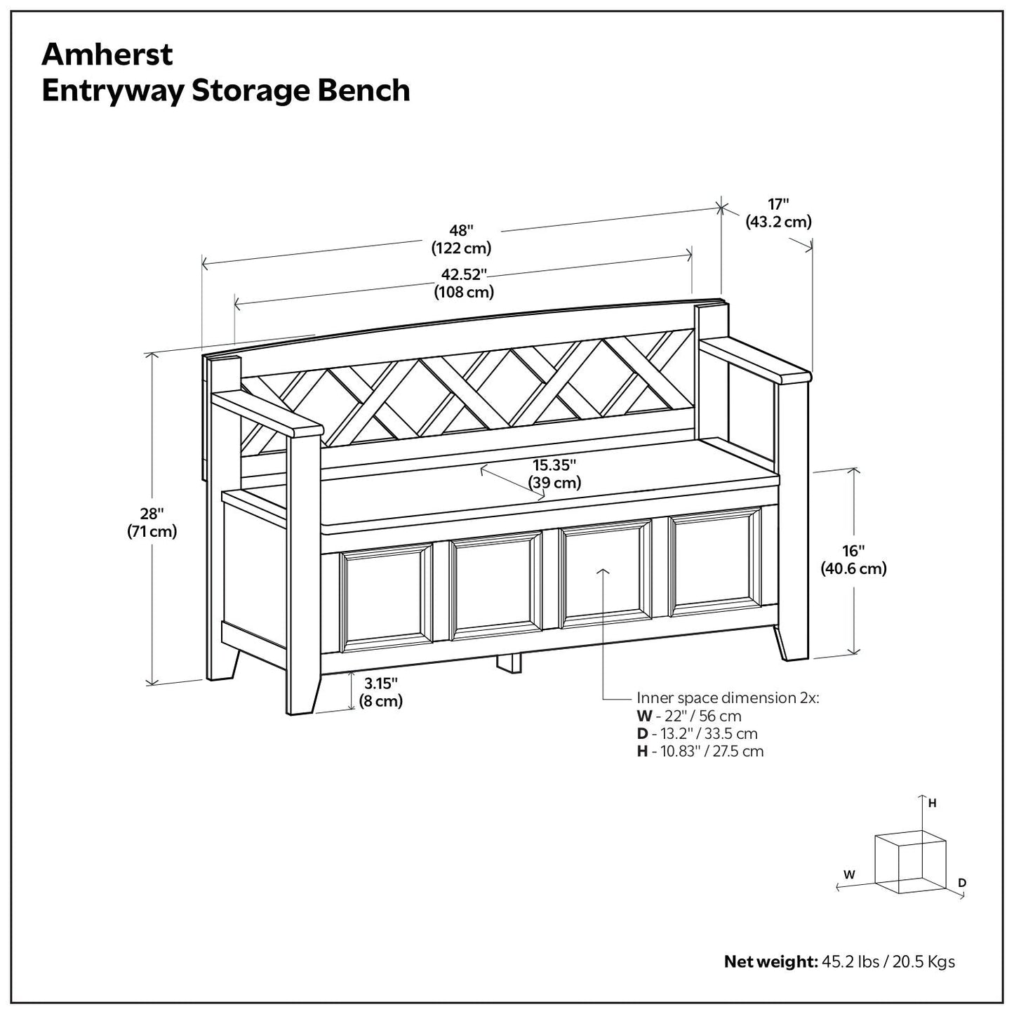 Amherst - Handcrafted Entryway Storage Bench