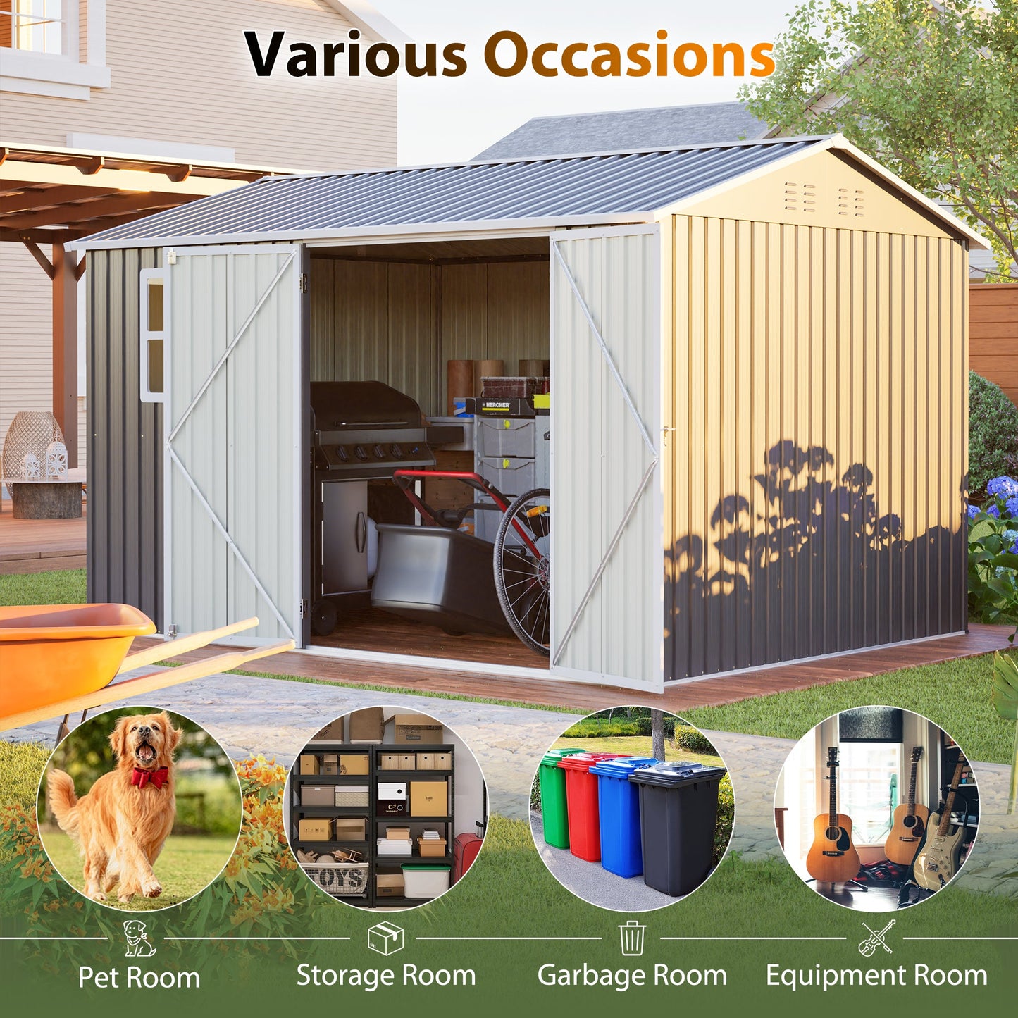 10'x8' Oversized Steel Storage Shed with Window and Lockable Doors