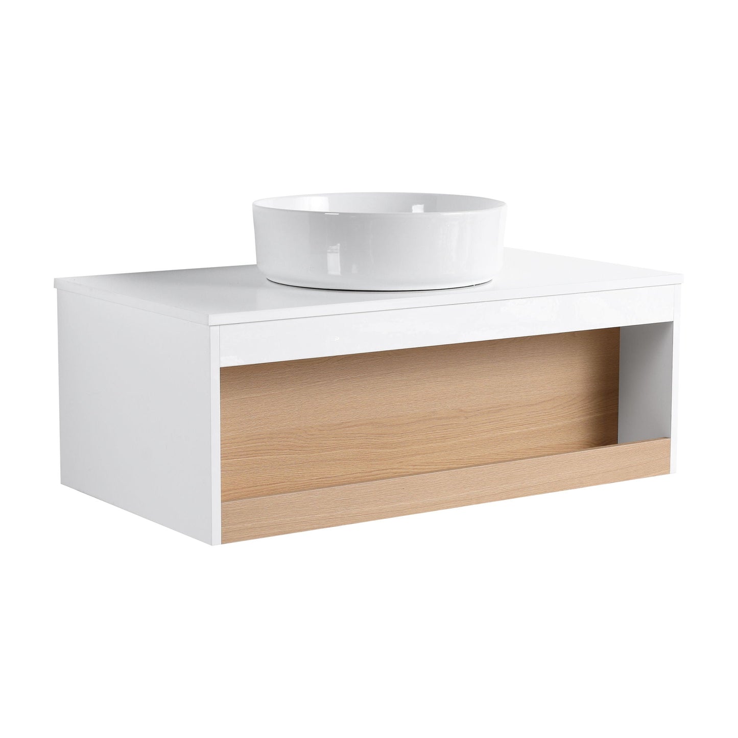 Floating Bathroom Vanity With Glossy Round Vessel Sink