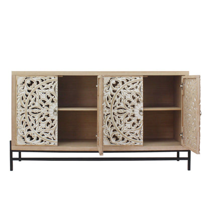 Carved 4 Door Cabinet, Storage Sideboard For Living Room - Multi