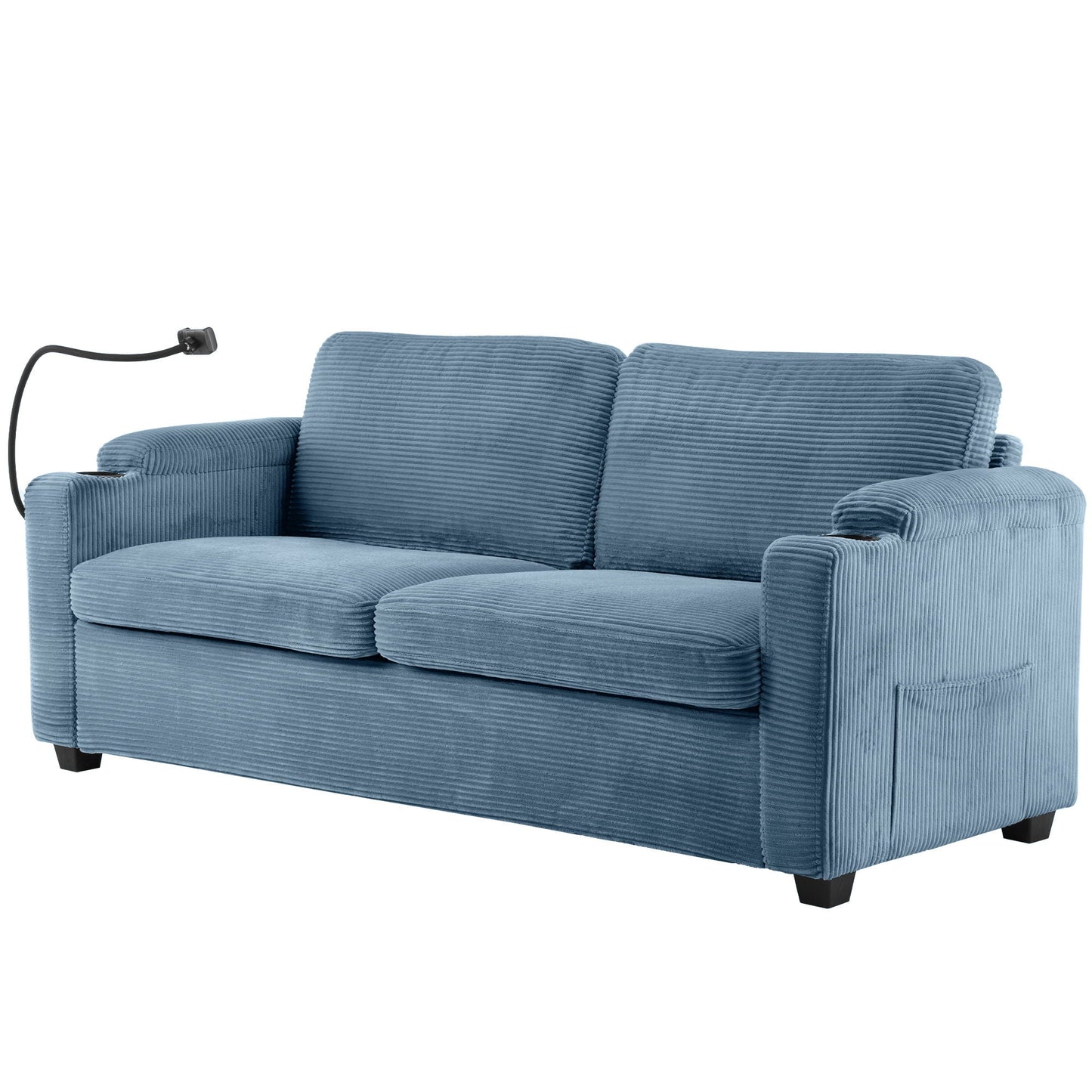 Sleeper Sofa Loveseat Sofa With Full Size Mattress, 2 USB Ports, 2 Cup Holders, 2 Side Pockets And Phone Holder