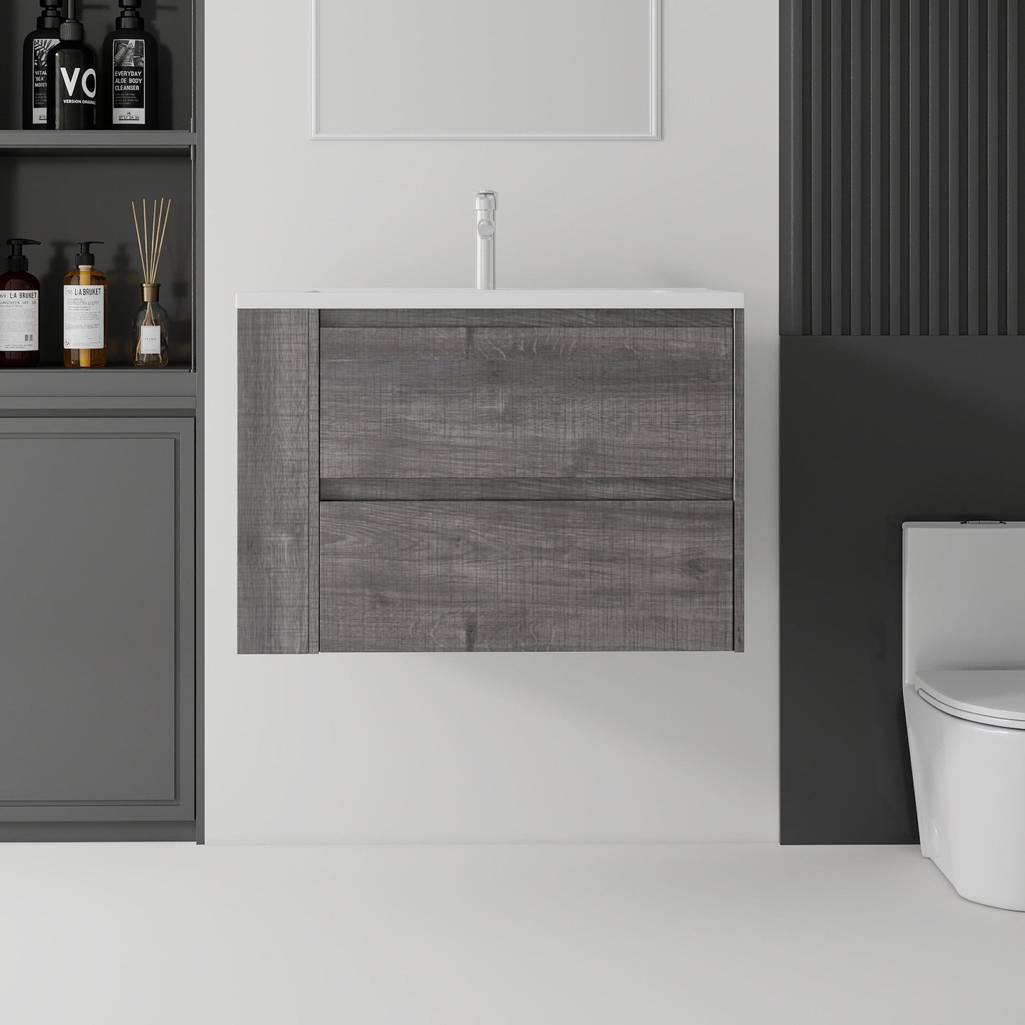 30 Inch Floating Bathroom Vanity with Sink, Soft-Close Drawer, Ceramic Sink, Plywood