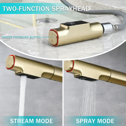 Pull Down Vessel Faucet With Lift Spout & Dual Spray Modes