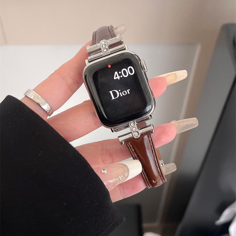 Diamond-embellished Leather Watch Strap