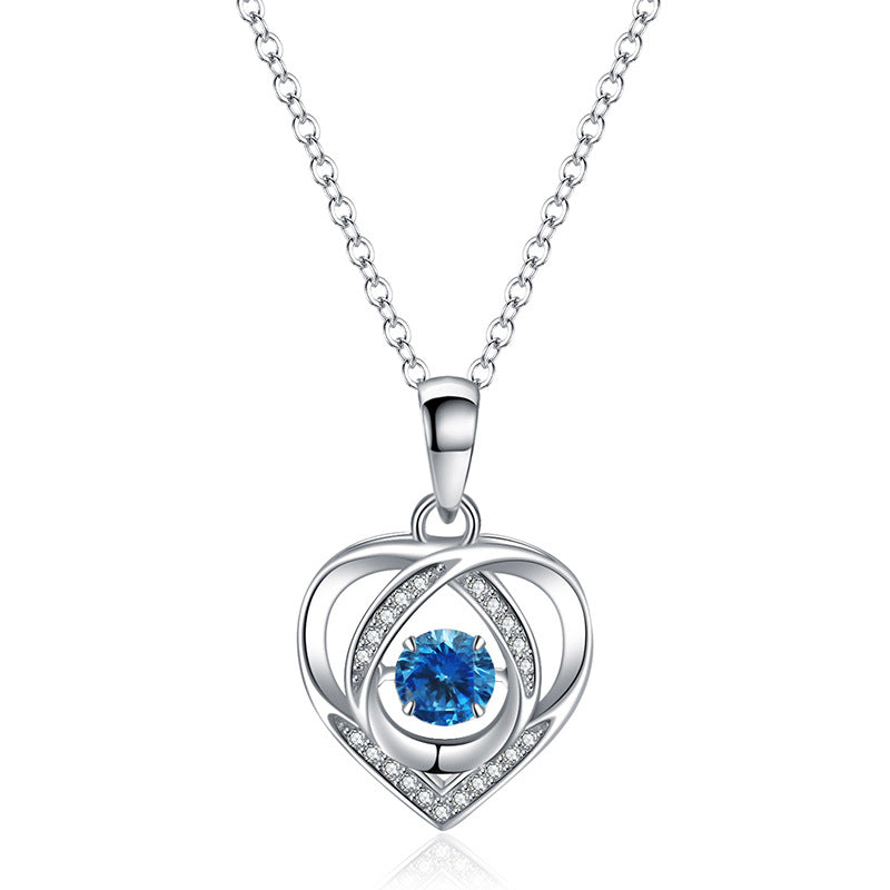 Dainty Heart Pendant Collarbone Chain For Women, Hollow Blue Zircon Long Sweater Necklace, Elegant Minimal Fashion Jewelry