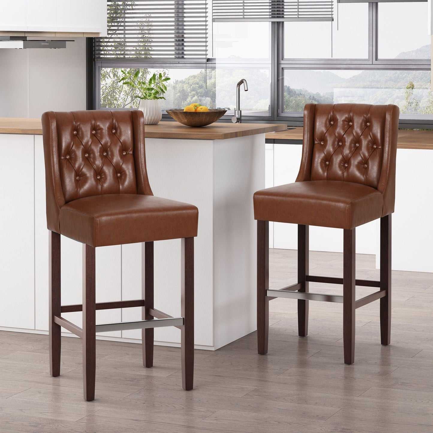 Solstara Upholstered Dining Barstool with Button Tufted and Wing Back