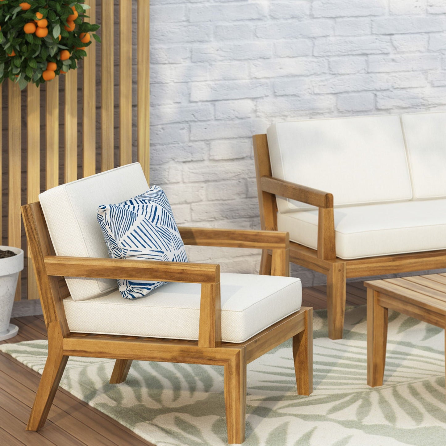 Outdoor Club Chair With Cushions - Beige