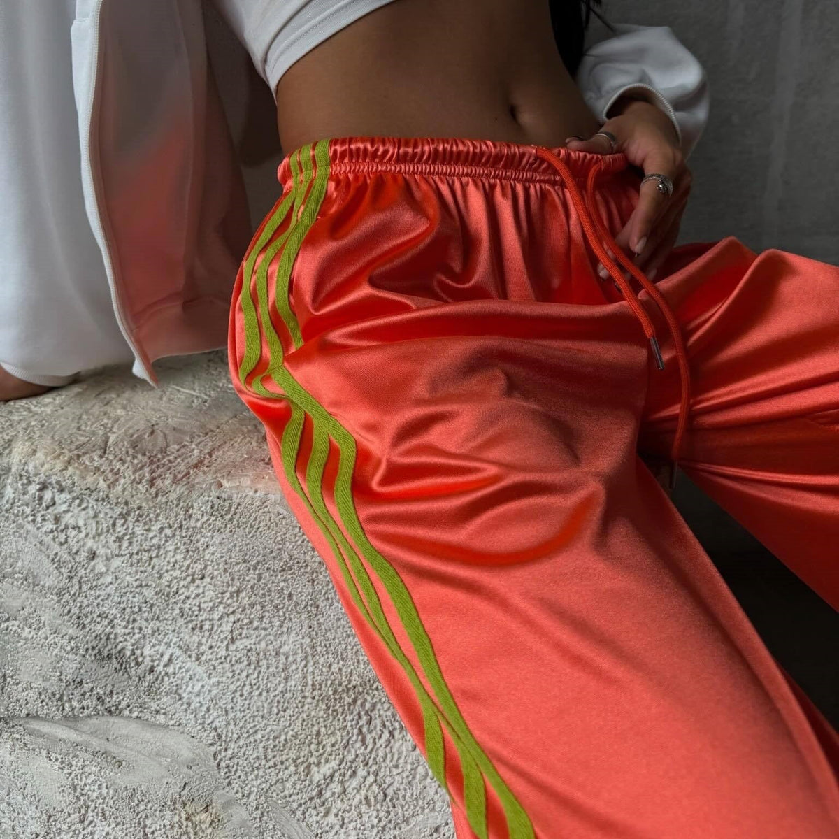 Casual Street-style Lace-up Three-stripe Pants