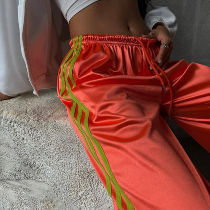 Casual Street-style Lace-up Three-stripe Pants