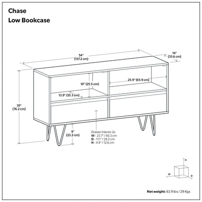 Chase - Low Bookcase - Rustic Natural Aged Brown