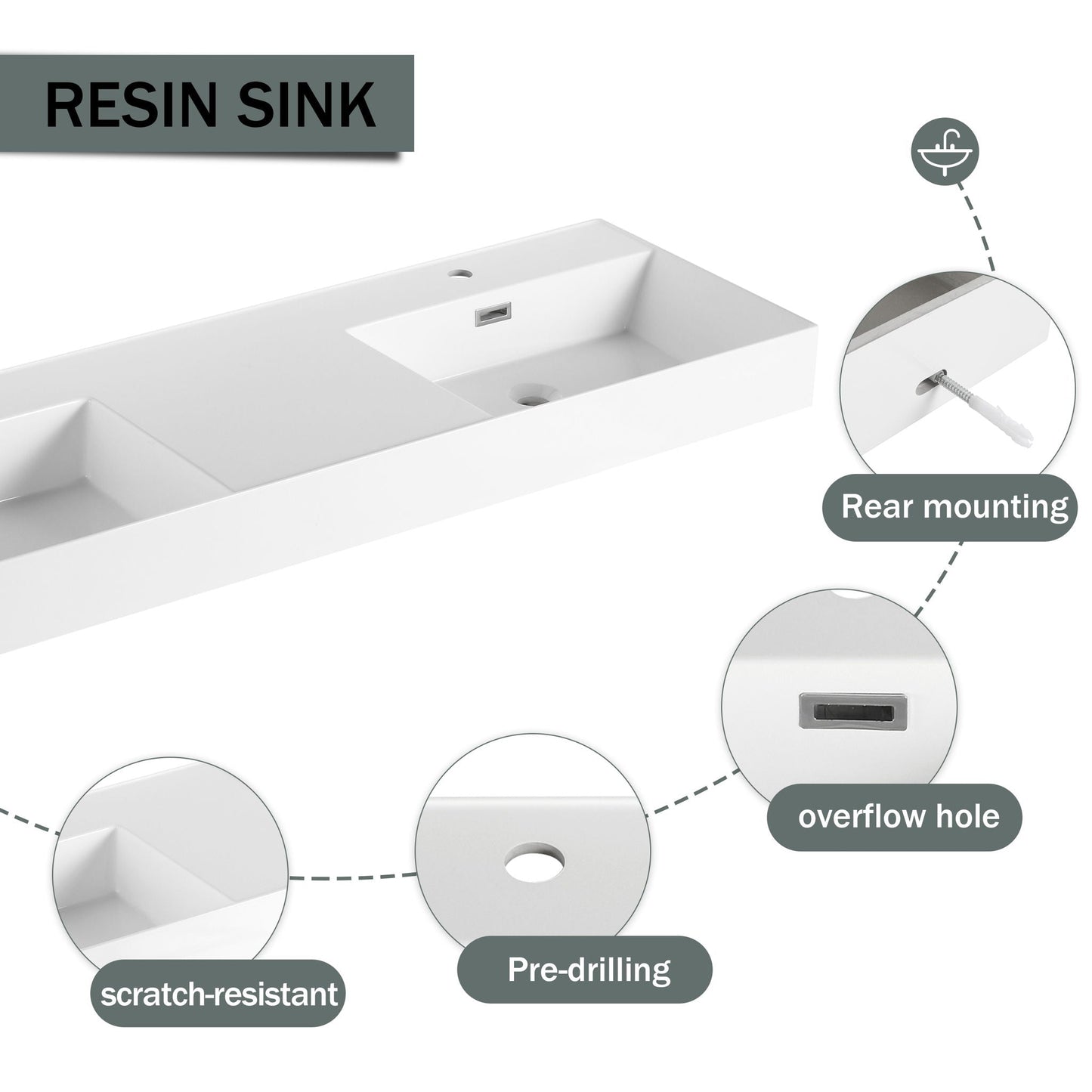 Contemporary Wall Mounted Bathroom Vanity With Dual Resin Sink And Soft Close Drawer