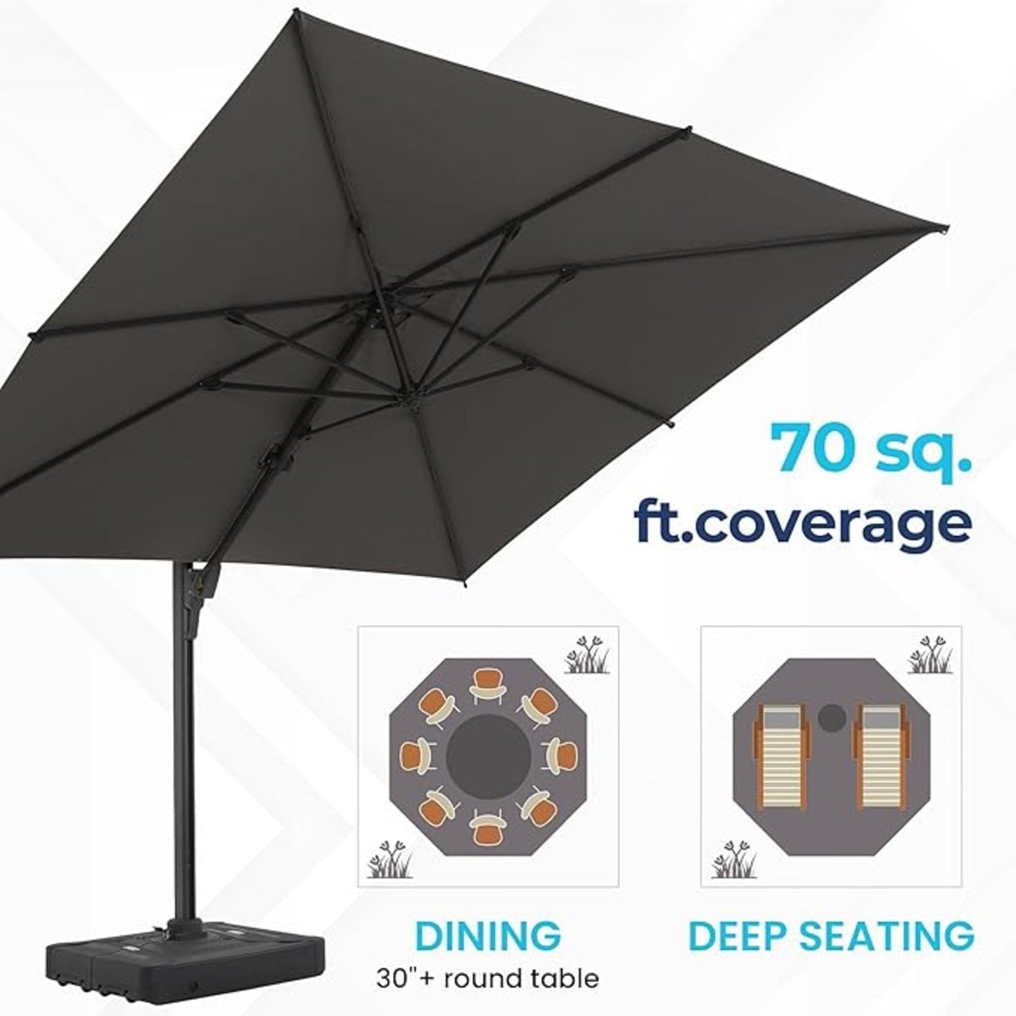 Round Cantilever Patio Umbrella With 360 Rotation & Infinite Tilt Adjustment