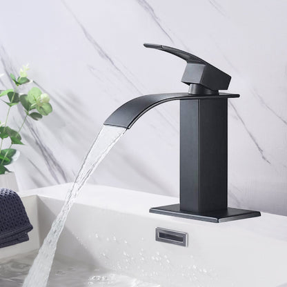 Waterfall Spout Bathroom Sink Single Handle Faucet with Pop-Up Drain
