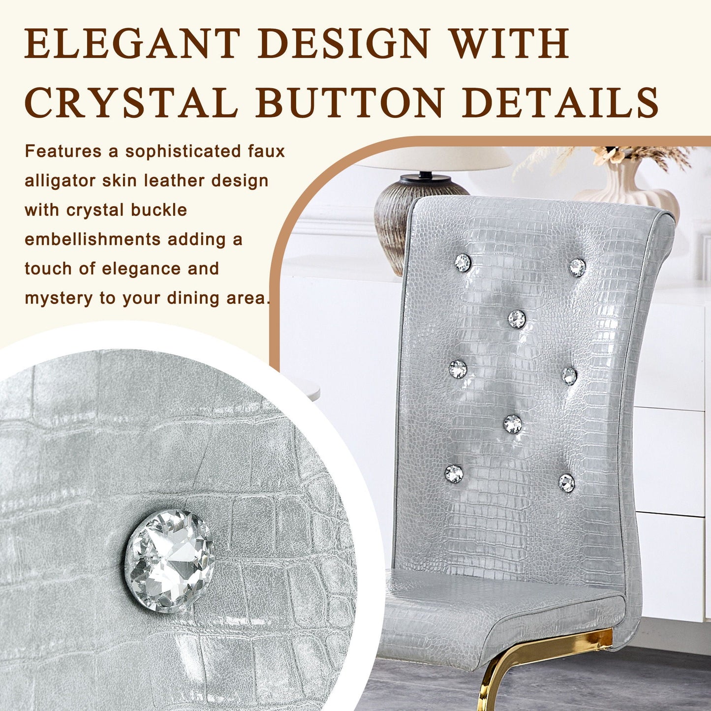 Elegant Design Alligator Skin Upholstered Dining Chairs