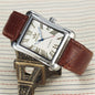 Mens Automatic Mechanical Square-case Leather-strapped Mens Watch Calendar Wristwatch