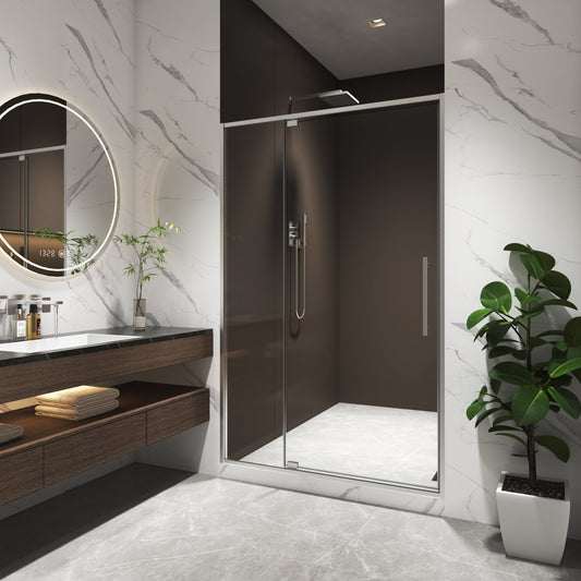 44-48"W x 74"H Pivot Shower Door with Brushed Nickel Finish