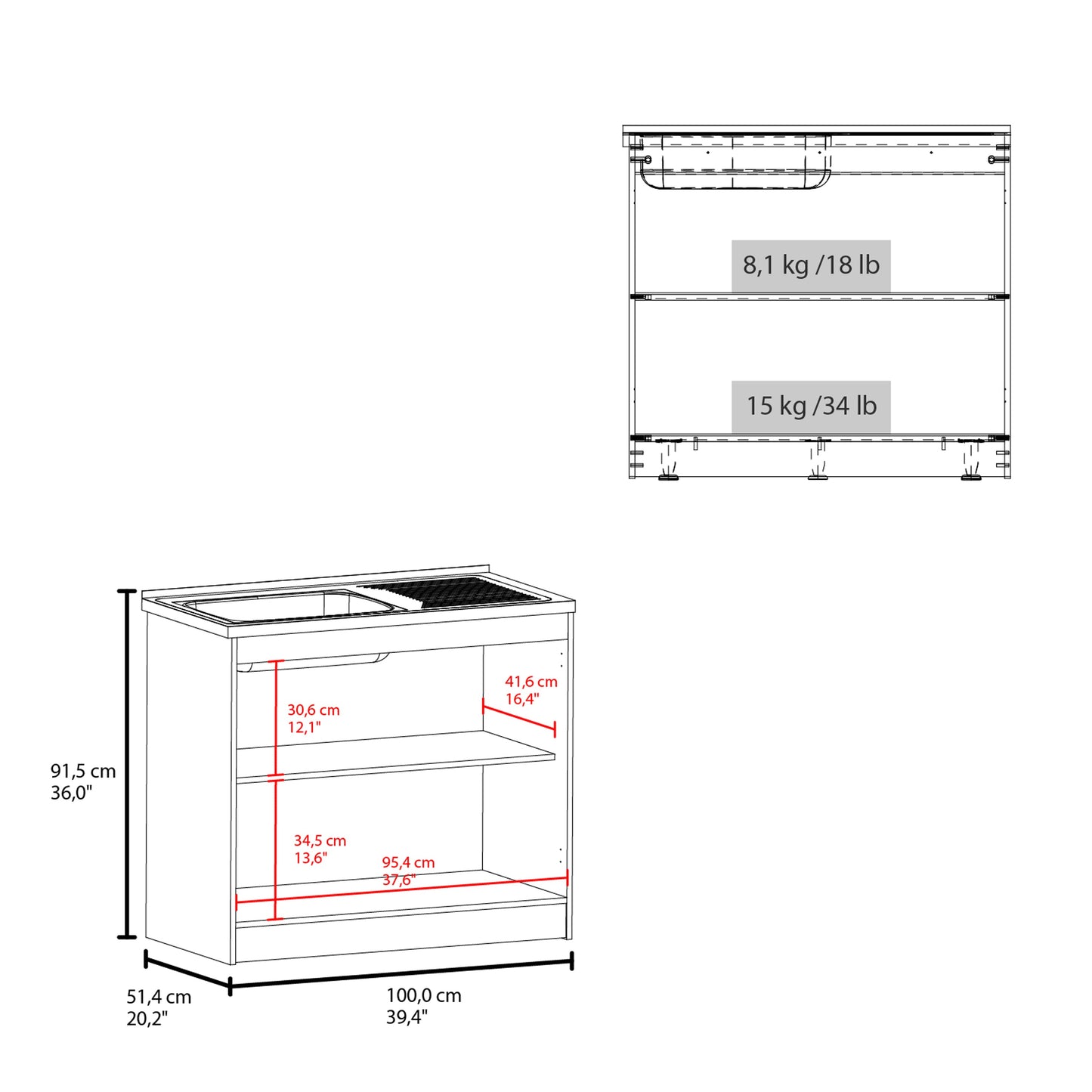 Utility Sink Cabinet 36" H, 2 Doors, 2 Shelves