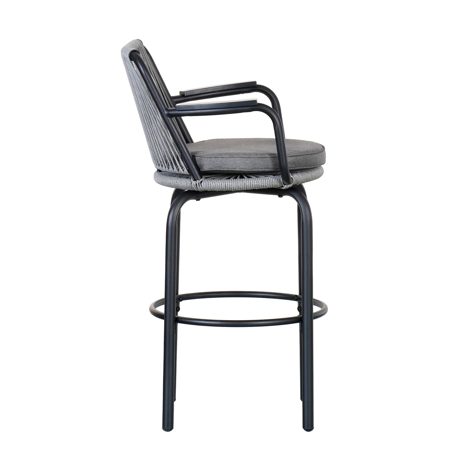 Outdoor Patio Bar Stools 29"H Set of 2, Modern Woven Rattan Rope Bar Height Chair