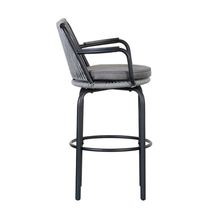 Outdoor Patio Bar Stools 29"H Set of 2, Modern Woven Rattan Rope Bar Height Chair