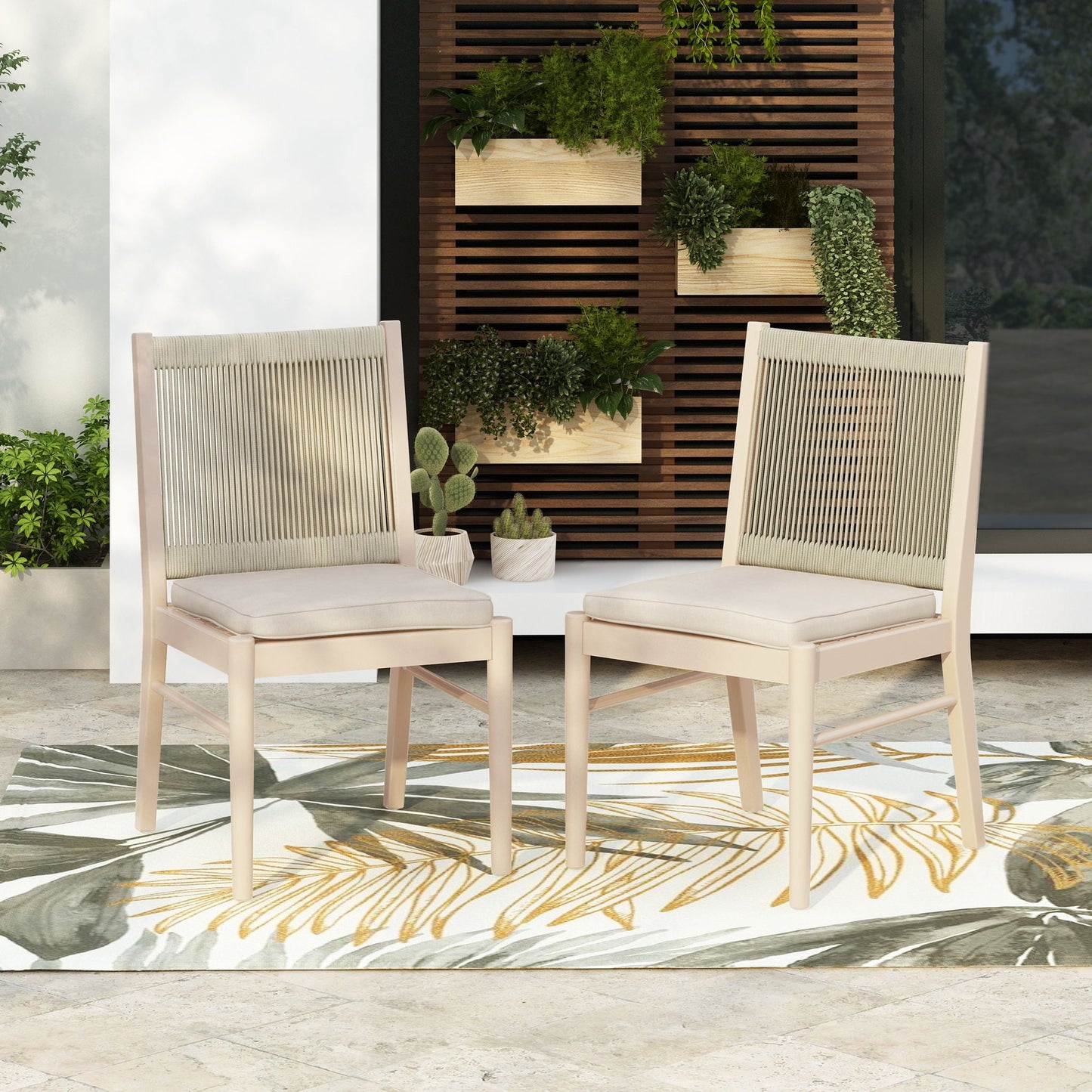 Cordoba Dining Chair Set of 2 - Comfortable Armless Beige Chairs