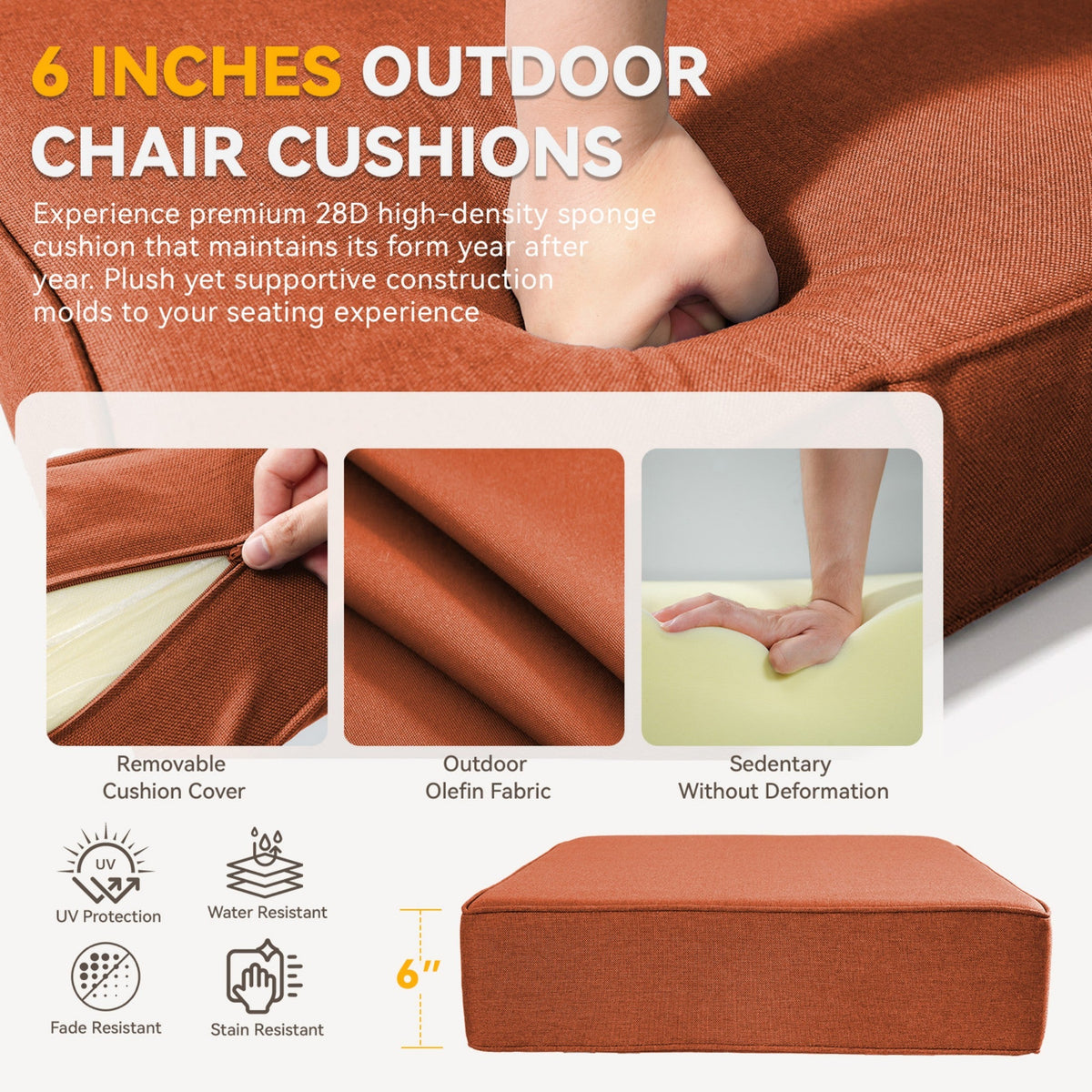 6" Thicker Outdoor Chair Cushion Set - Waterproof