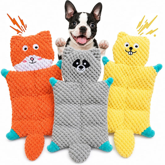 No Stuffing Squeaky Dog Toys For Samll Medium Large Breeds, 3 Pack Durable Plush Puppy Chew Toys For Teething And Boredom, Interactive Dog Toy To Keep Them Busy