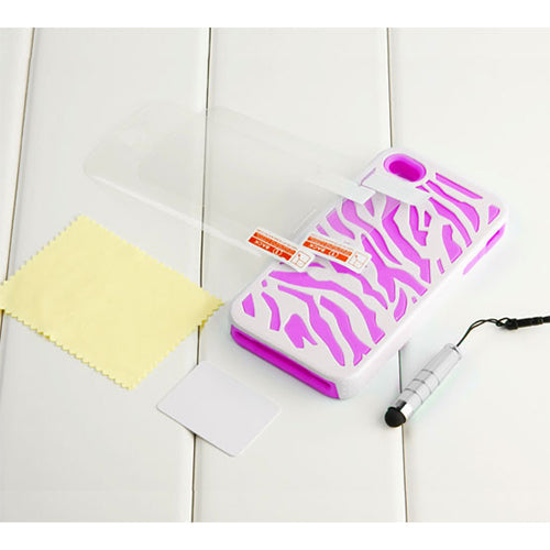 Pink White Zebra Hard & Soft Armor Case for iPhone 4/4S