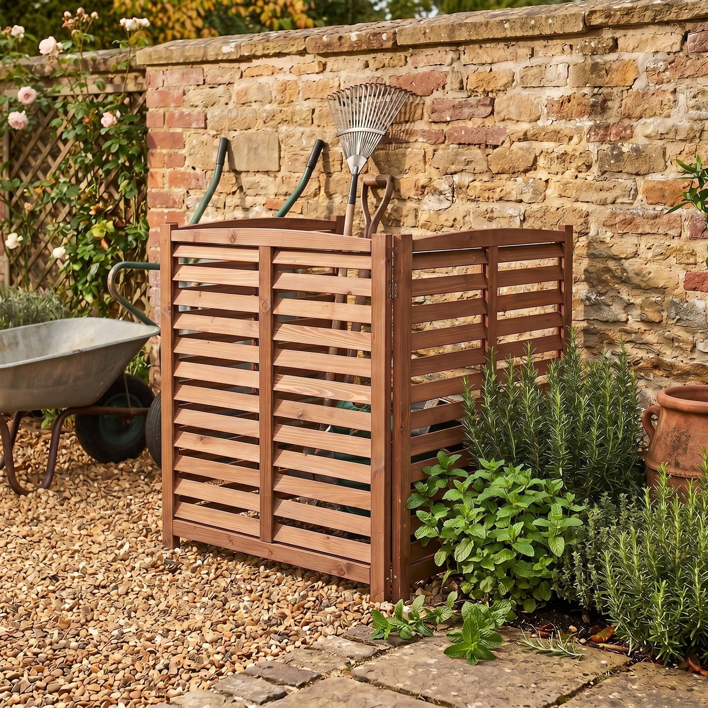 3 Panel Outdoor Wooden Air Conditioner Fence