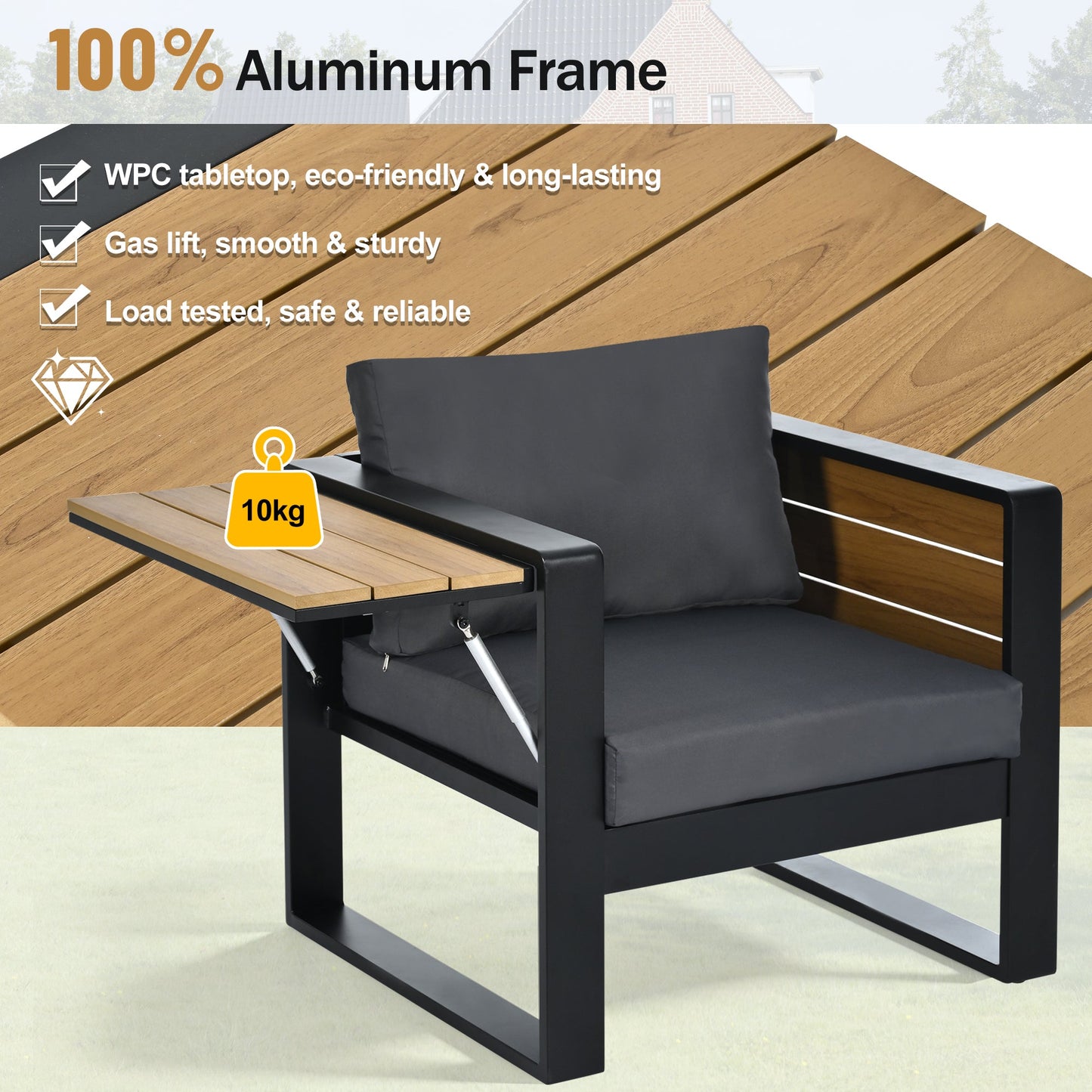 Aluminum Frame Large 4-Piece Outdoor Patio Furniture Set for 5 Person