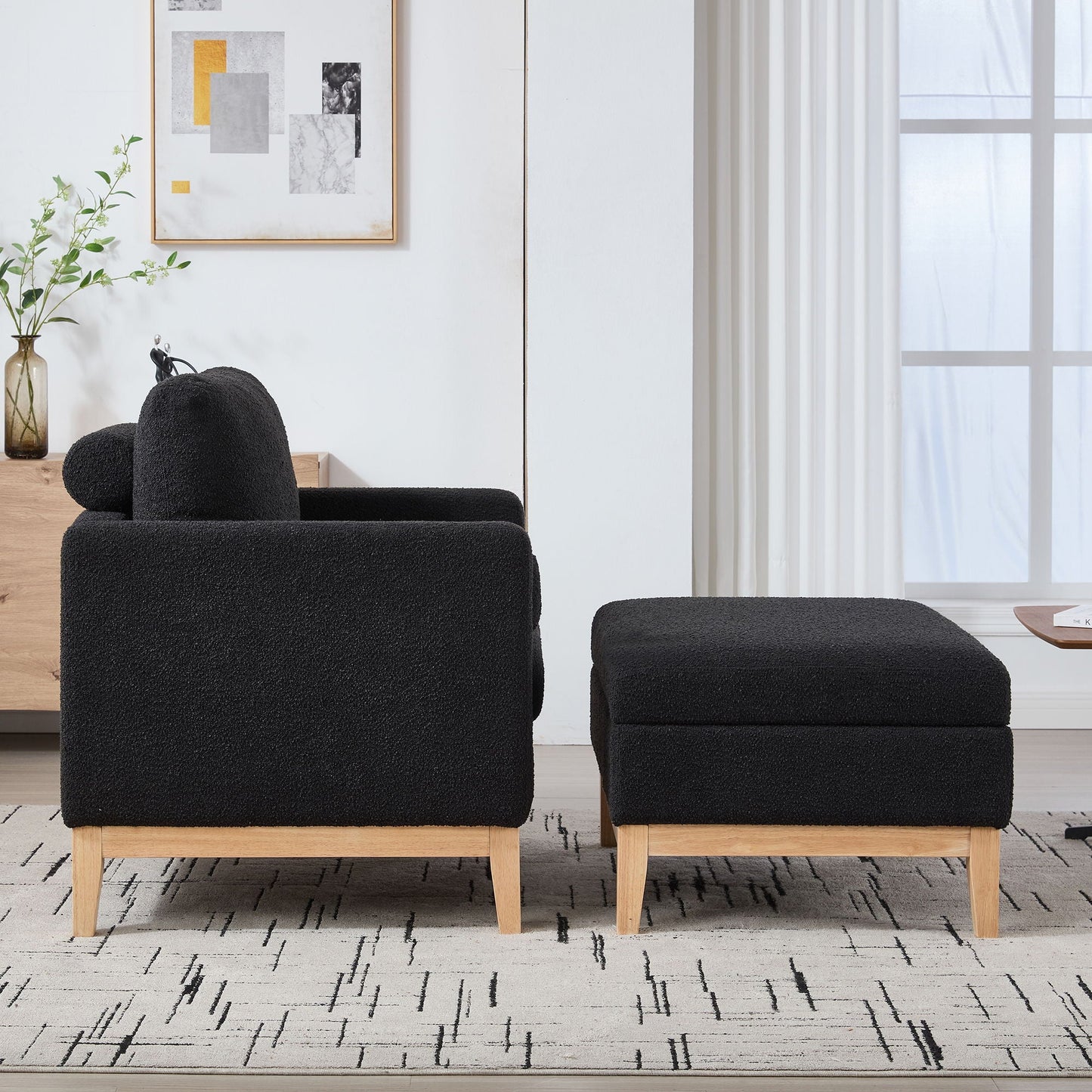 Oversized 360 Degree Swivel Barrel Accent Chair And Ottoman Set With Storage