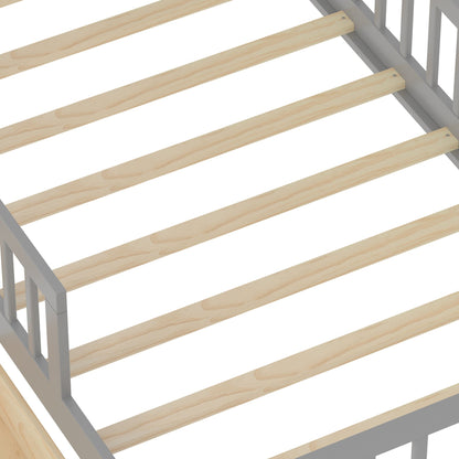 Bed With Headboard Storage Rack, 2 Under Bed Drawers, 3 Side Guardrails For Safety